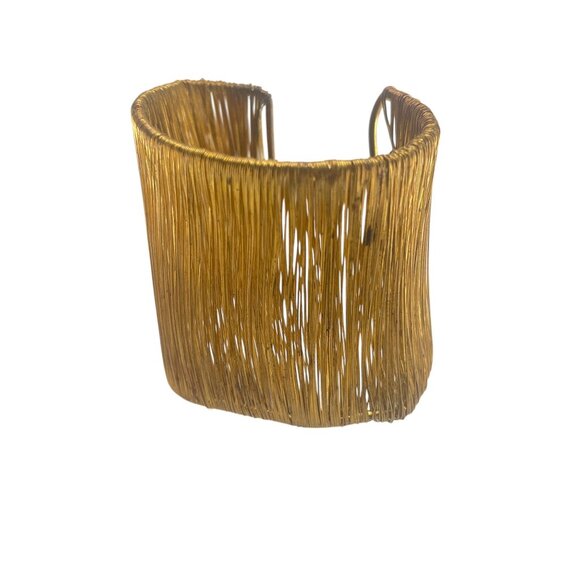 Vintage Wire Chunky Gold Metal Bangle Bracelet1 1/2" Open Weave Design - Picture 1 of 8